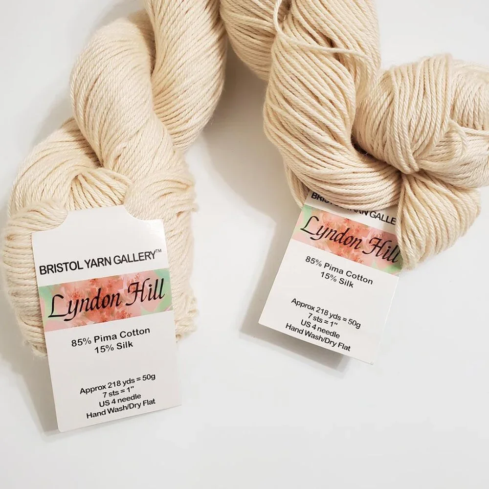 Bristol Yarn Gallery Lyndon Hill Lot of 2 Pima Cotton Silk 100 Cream 50g 218yds